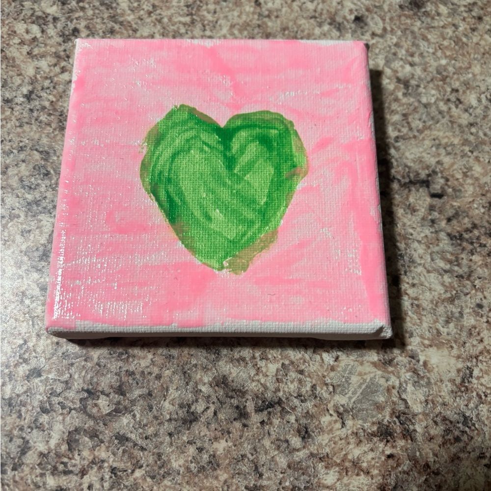 Pink and Green Heart Canvas Art